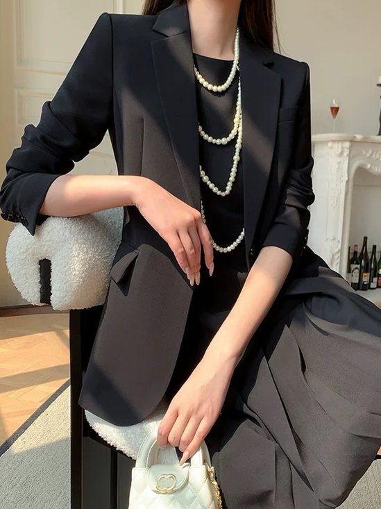 Elegant Plain Regular Fit Lapel Collar Blazer