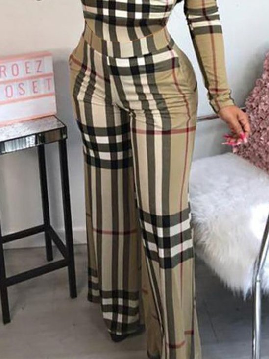 Urban Regular Fit Plaid Wide leg Pants