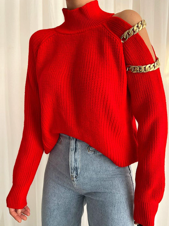 Medium Elasticity Turtleneck Long Sleeve Loose Regular Sleeve Urban Sweater