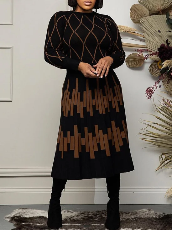 Geometric Urban Long Sleeve Sweater Dress