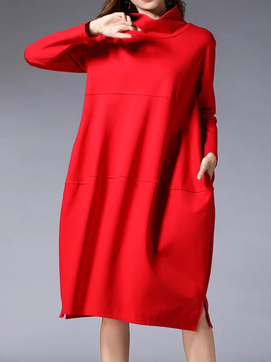 Regular Sleeve Casual Turtleneck Loose Dress