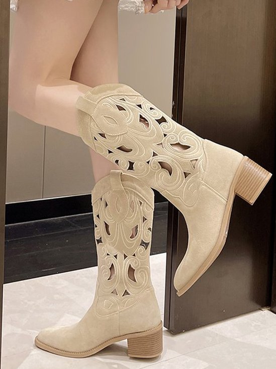 Chunky Heel Faux Suede Boots