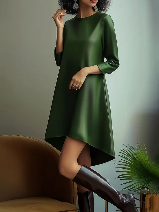 Loose Urban Regular Sleeve Pu Plain Faux Leather Dress