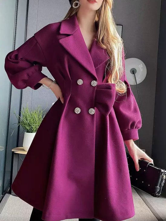 Buttoned Balloon Sleeve Lapel Collar Plain Urban Coat