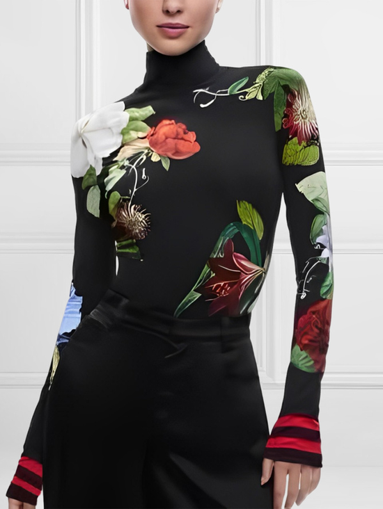 Plus Size Urban Tight Floral Long Sleeve T-Shirt