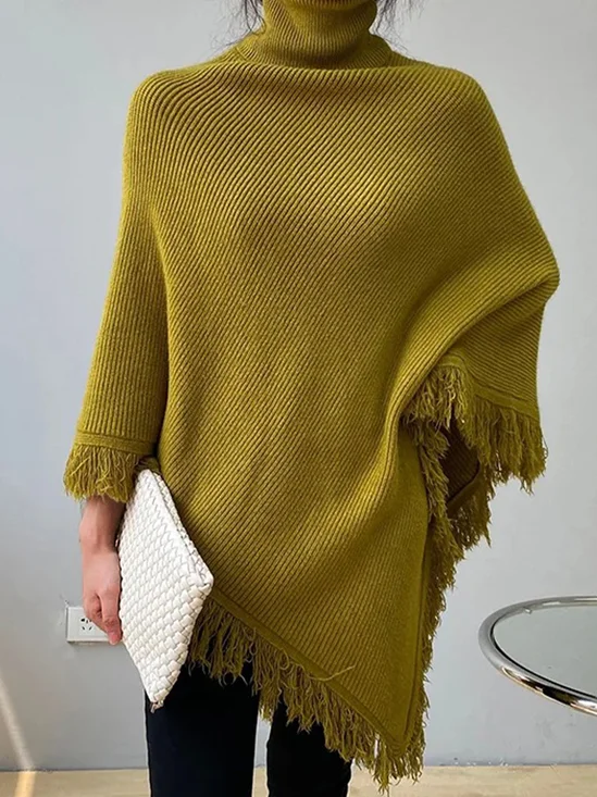 Daily Plain Loose Casual Tassel Sweater