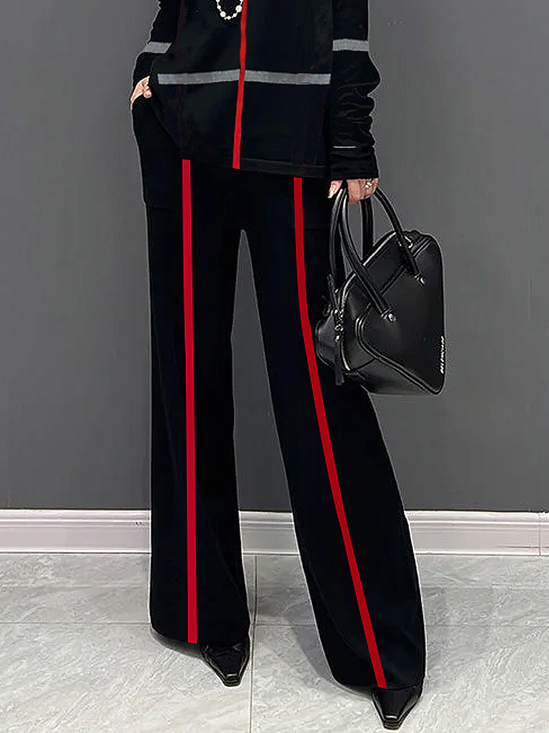 High Elasticity Color Block Casual Straight Sweater Pants