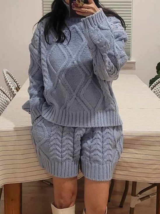 Casual Loose Raglan Sleeves Sweater And Shorts Two-Piece Set