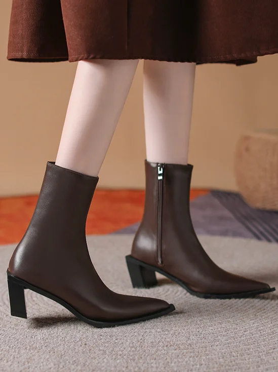 Plain Leather Autumn Urban Fashion Boots