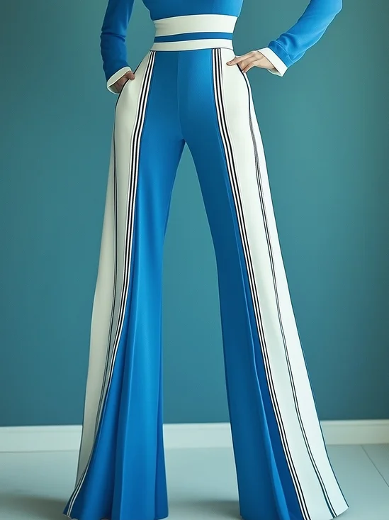 Color Block Urban Fashion Wide Leg Pants