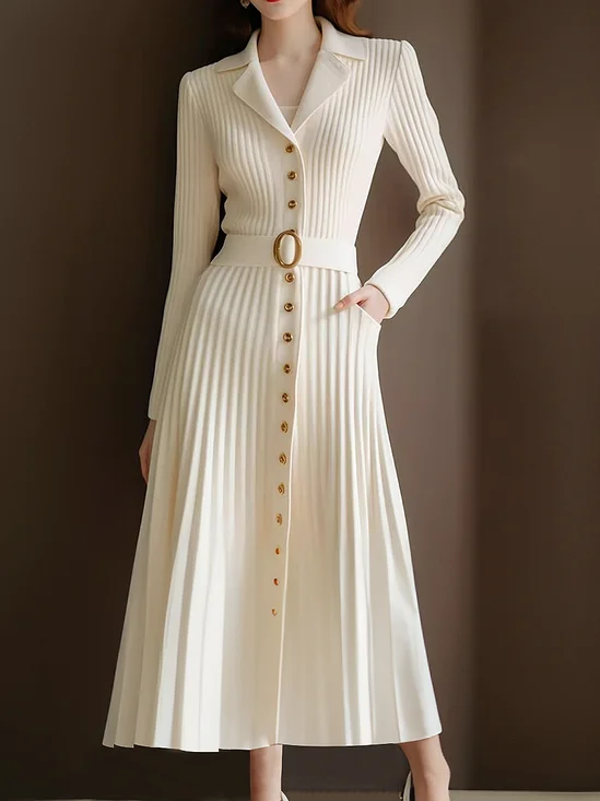 Elegant High Elasticity Sweater Maxi Dress With Belt