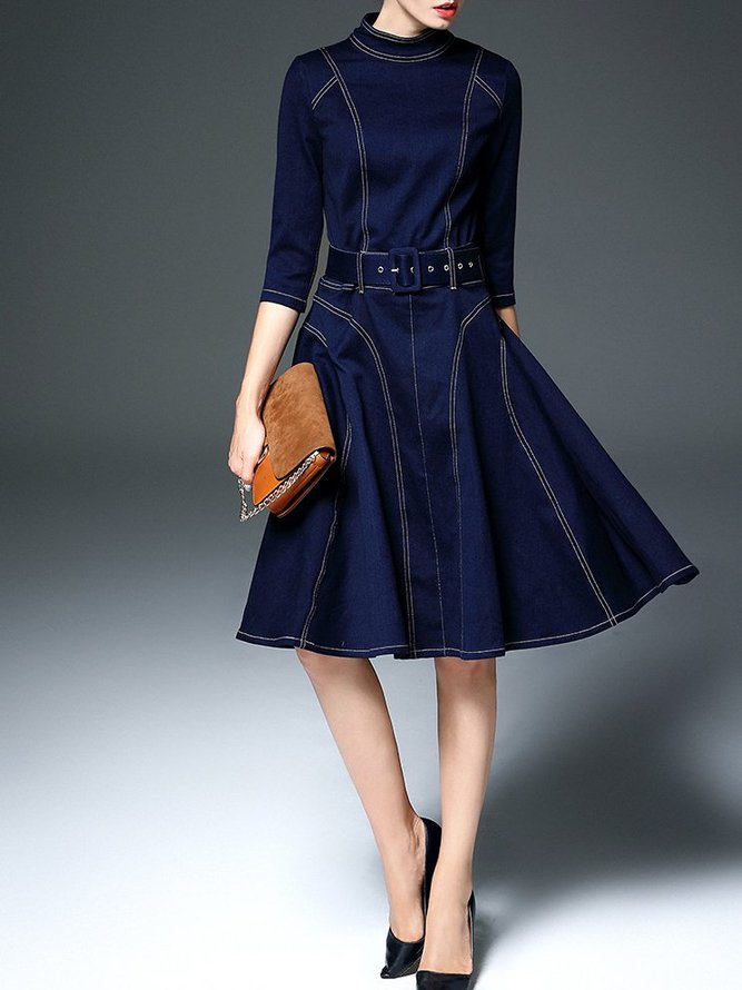 Dark Blue A-line Vintage Midi Dress | stylewe