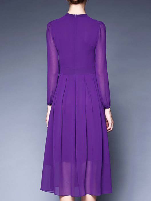 Purple Chiffon Long Sleeve Midi Dress | stylewe