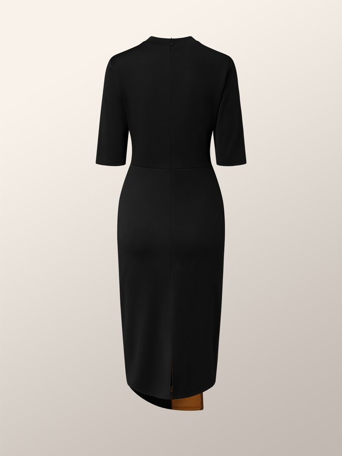 Elegant Color Block Irregular Half Sleeve Dress