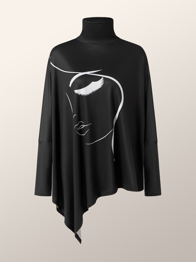 Turtleneck Abstract Simple Long Sleeve Blouse
