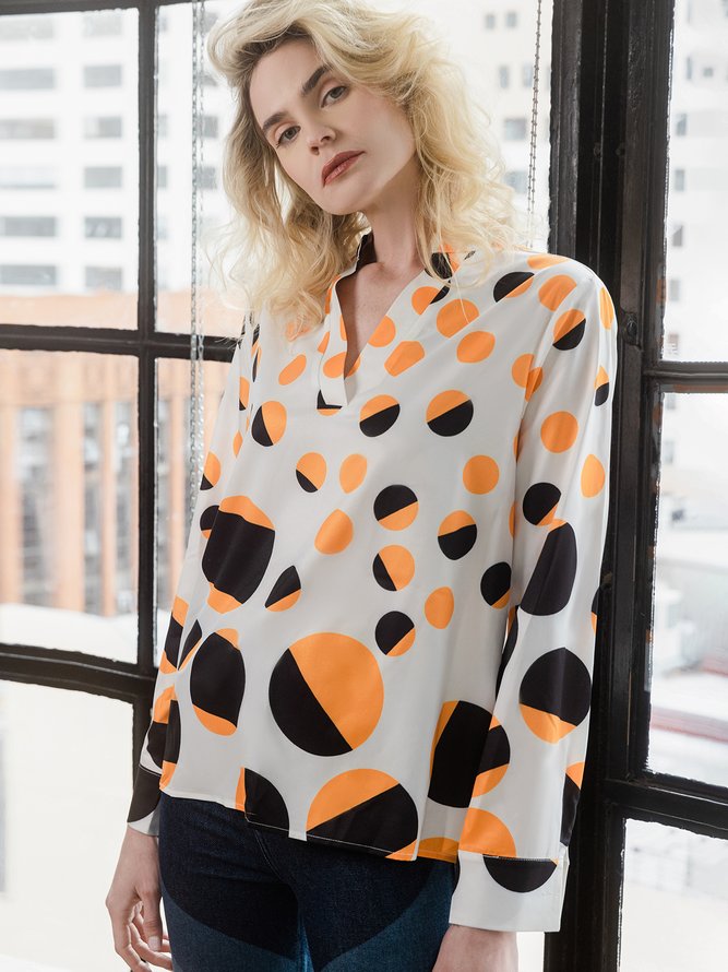 Daily Long sleeve Urban Polka Dots Regular Fit Top