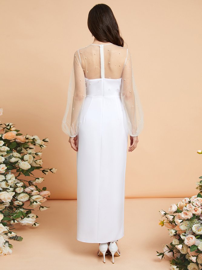 Plain Tight Elegant Long sleeve Natural Micro-Elasticity Hip Skirt Party Dress