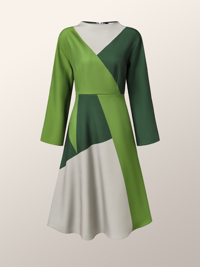 Regular Fit Half Turtleneck Elegant Geometric Dress