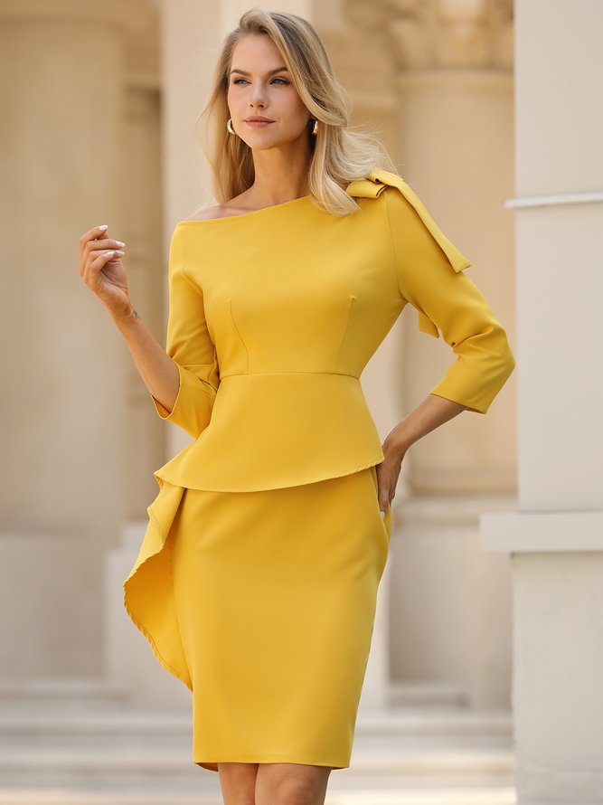 Elegant Plain Asymmetrical Regular Fit Midi Dress