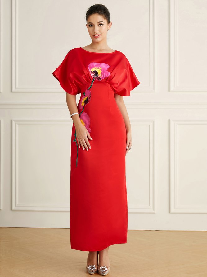 Embroidery Elegant Satin Dress & Party Dress
