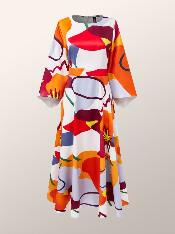 Vacation Crew Neck Abstract Regular Fit Maxi Dress