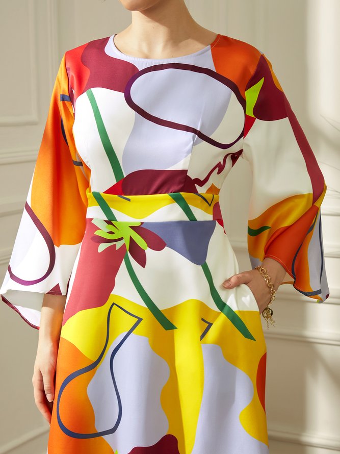 Vacation Crew Neck Abstract Regular Fit Maxi Dress