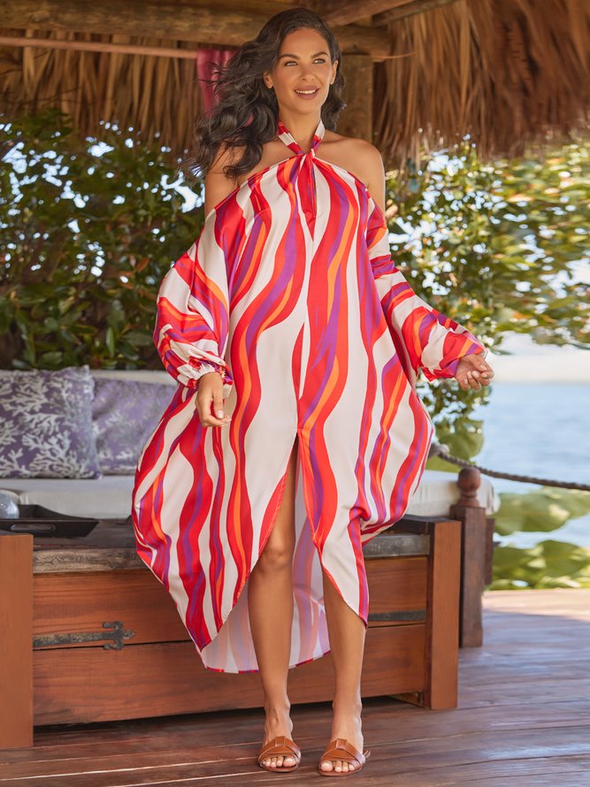 Vacation Loose Striped Halter Dress