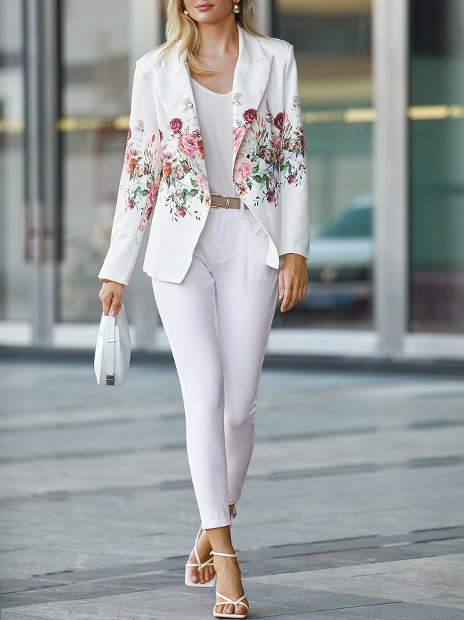 Urban Lapel Collar Loose Long Sleeve Floral Blazer Stylewe 4836