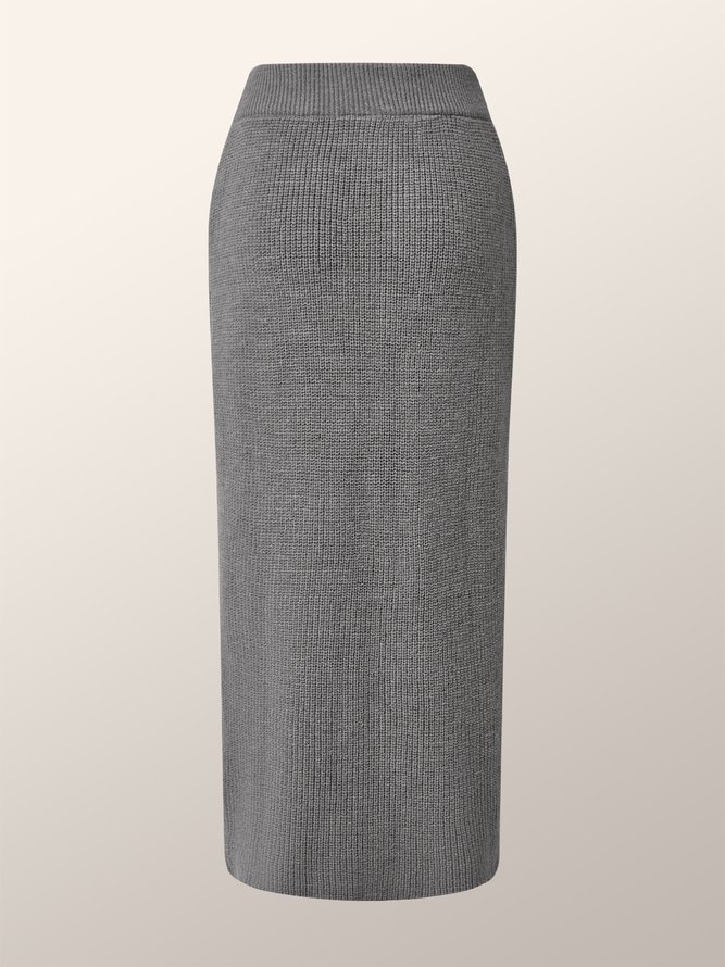 Plain High Waist Plain Sweater  Skirt
