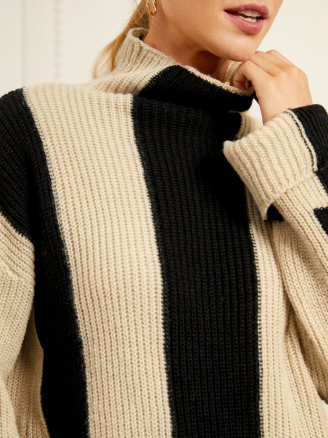 Striped Daily Long sleeve Simple Turtleneck Sweater