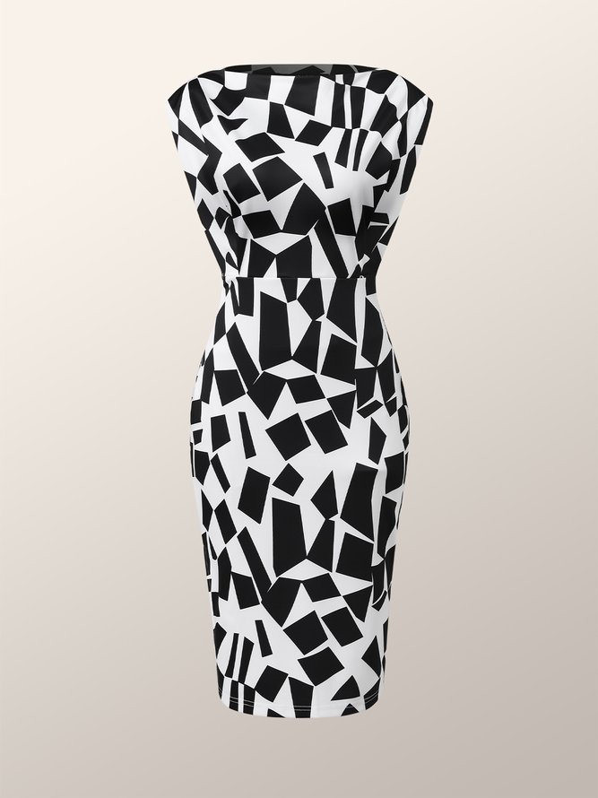 Geometric Elegant Regular Fit Short Sleeve Knit Dress