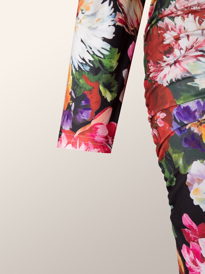 Floral Elegant Skinny Long Sleeve Midi Dress