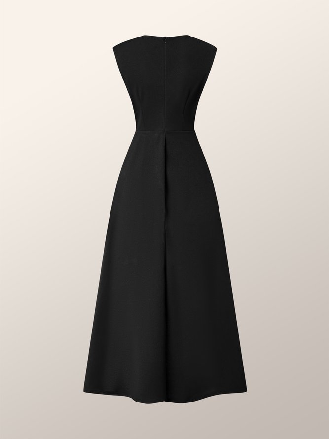 Solid Cross Front Elegant Sleeveless Midi Dress