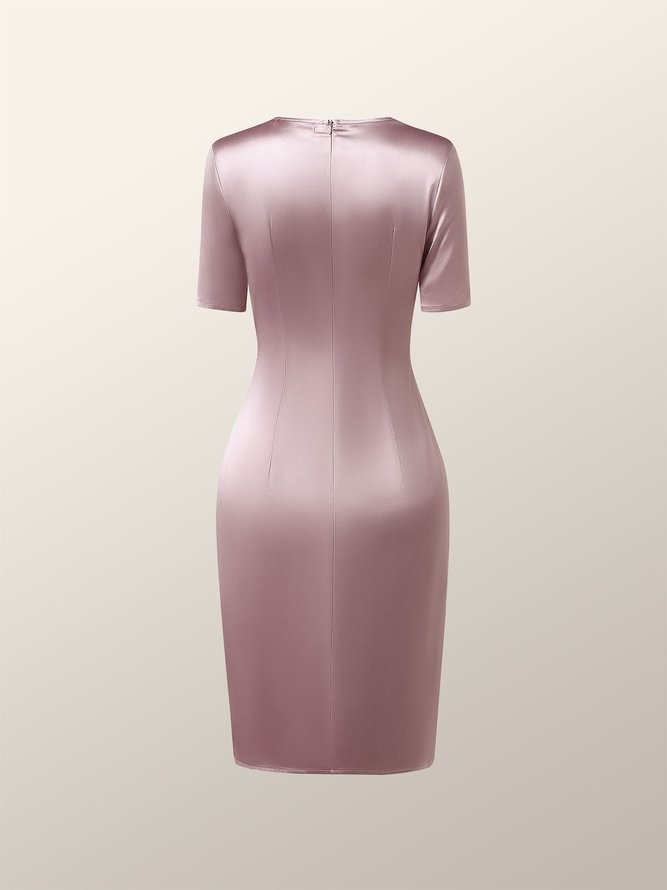 Elegant Short Sleeve Solid Regular Fit Mini Dress
