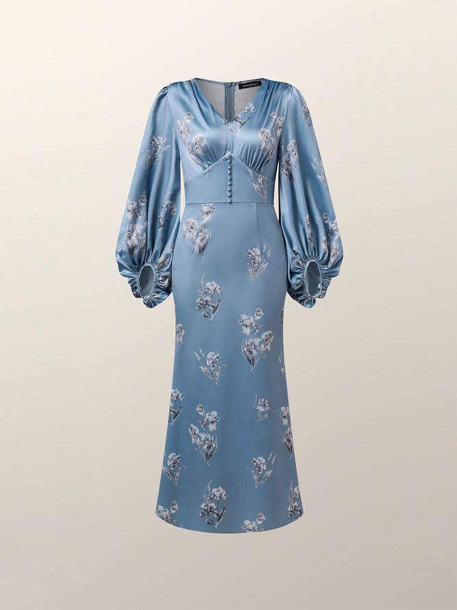 Regular Fit Elegant Bishop Sleeve Long Sleeve Woven Maxi Dress