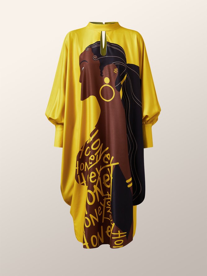 Urban Long Sleeve Figure Stand Collar Midi Dress