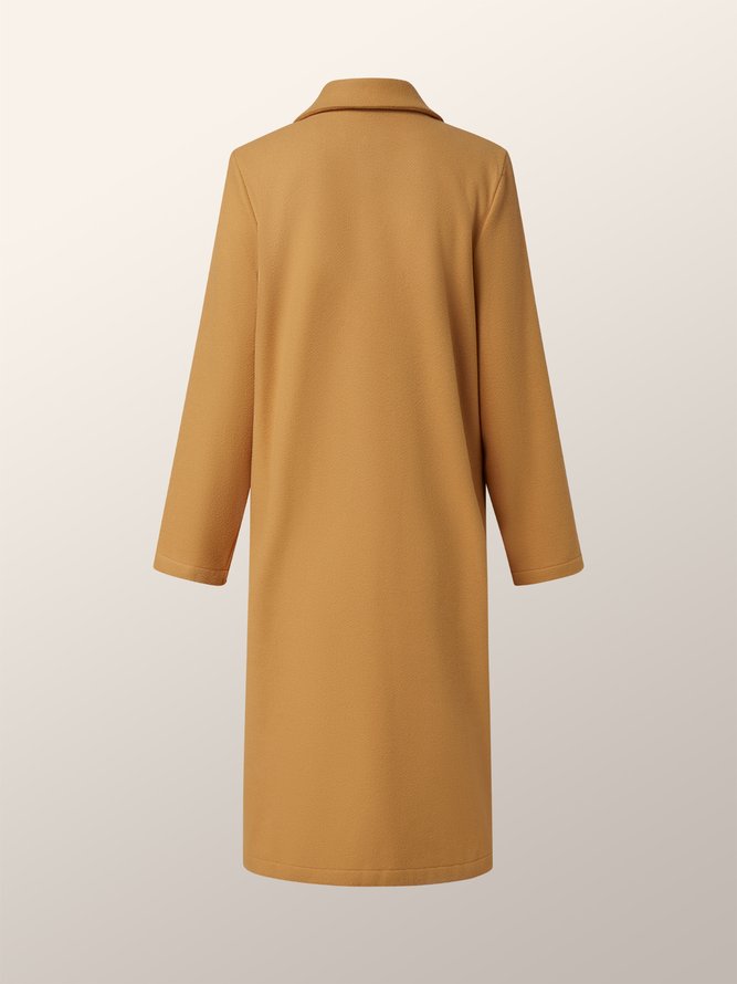 Khaki Daily Long sleeve Lapel Collar Urban Plain Overcoat