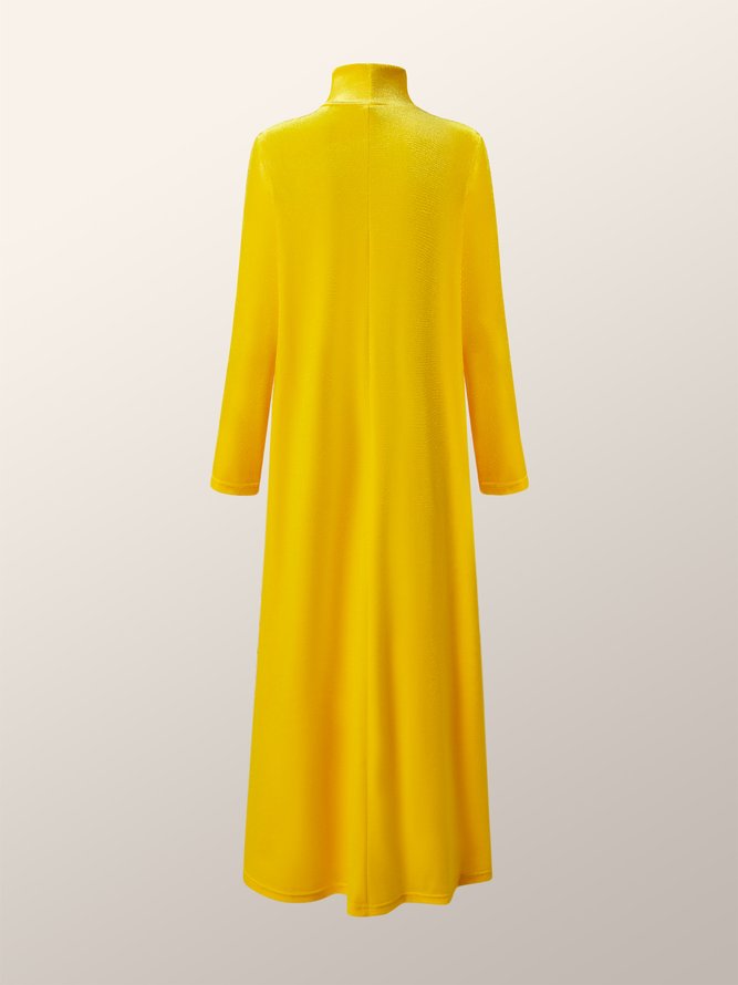 Elegant Velvet Plain Long Sleeve Dress