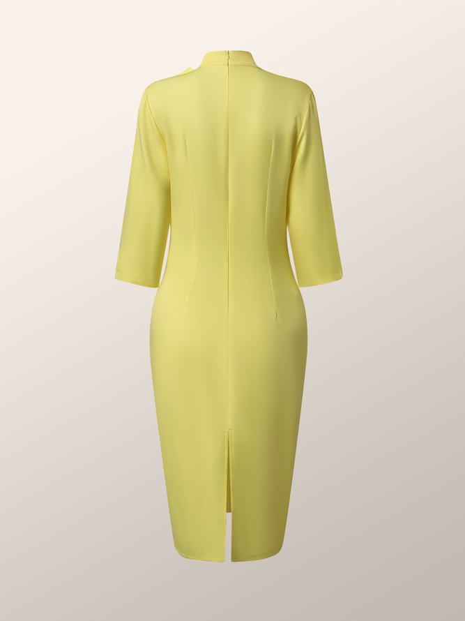 Elegant High Neck Solid Half Sleeve Midi Dress