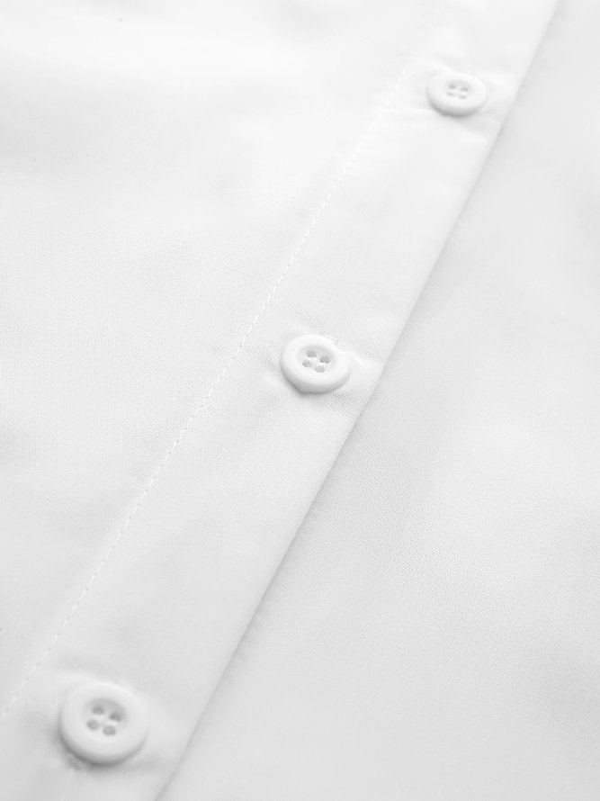 Long Sleeve Plain Shirt Collar Casual Blouse