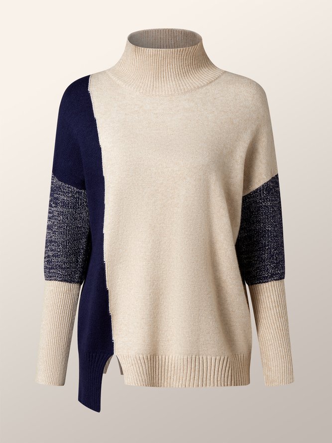 Turtleneck Loose Urban Color Block Sweater Stylewe