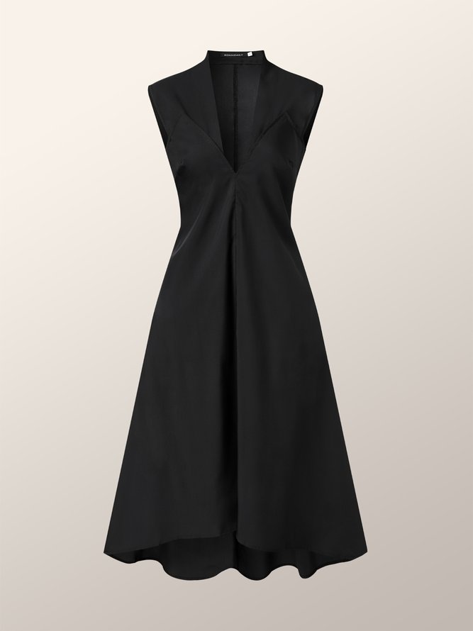 Regular Fit Simple Solid Sleeveless Midi Dress