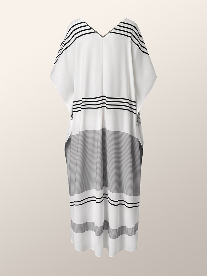 Oversize Vacation Striped Short Sleeve Woven Dress