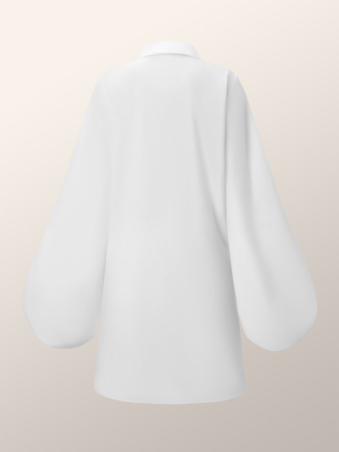 Autumn H-Line Long sleeve Shirt Collar Loose Plain Daily Dress
