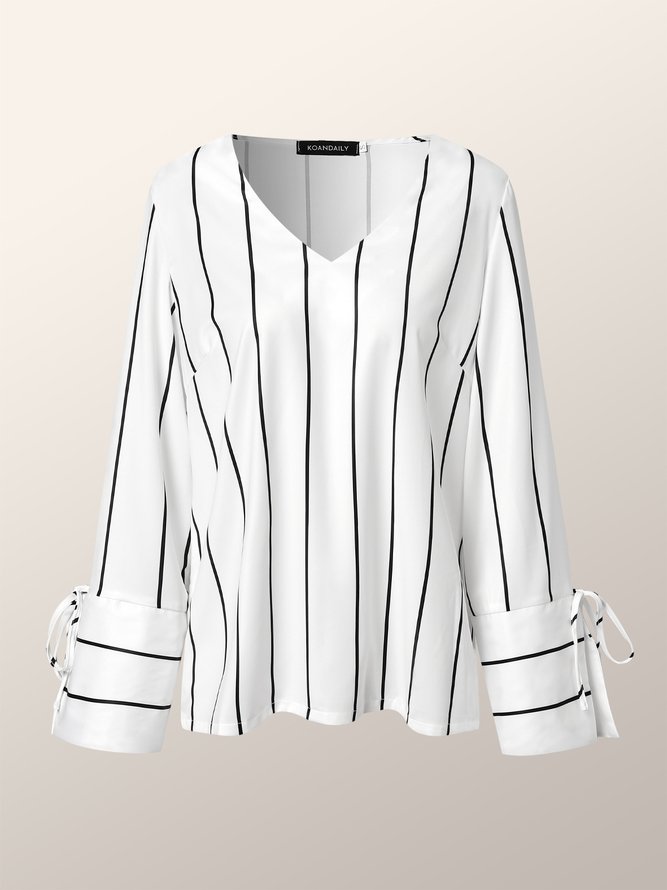 Daily Striped V Neck Long Sleeve Top