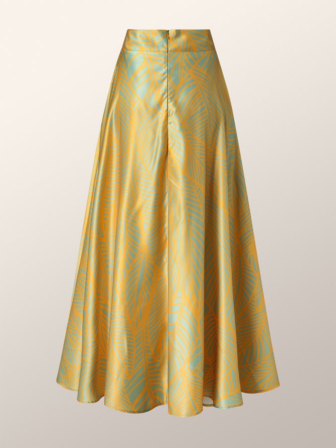 Summer Lightweight A LineA Elegant Leaves Long Zipper fly Skirt