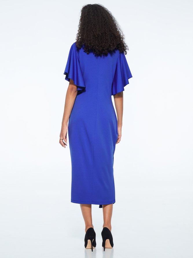 Frill Sleeve Plain Elegant Midi Dress