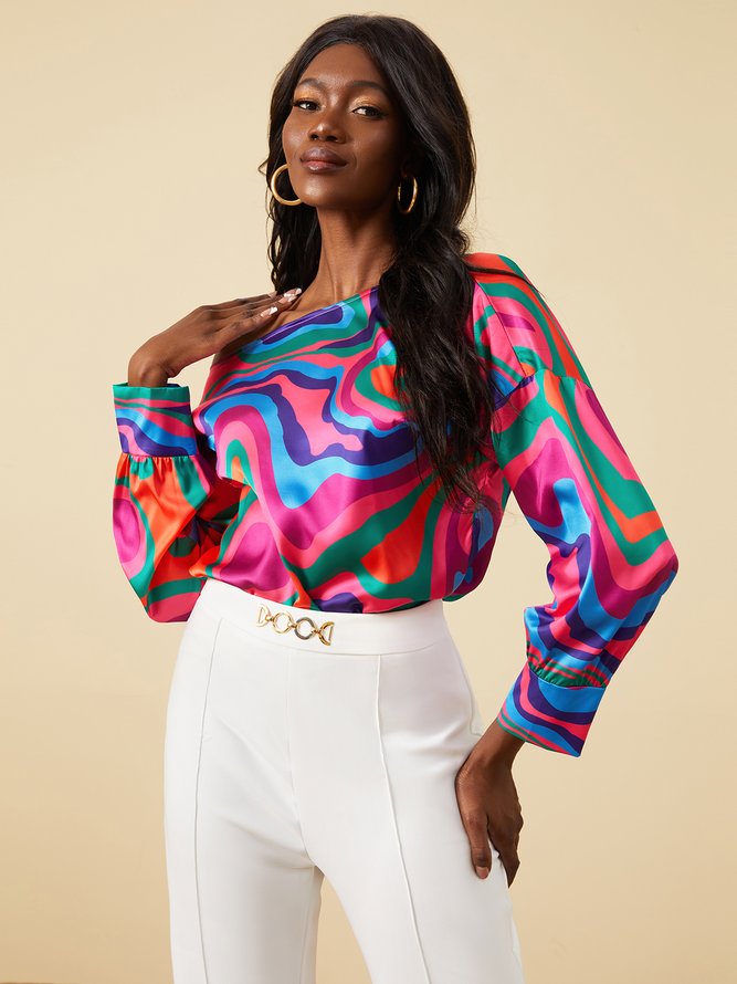 Off Shoulder Abstract Regular Fit Vacation Top