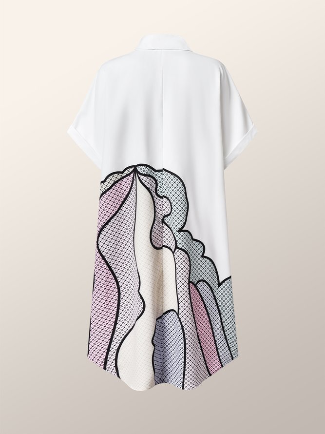 Simple Abstract Shirt Collar Loosen Midi Dress