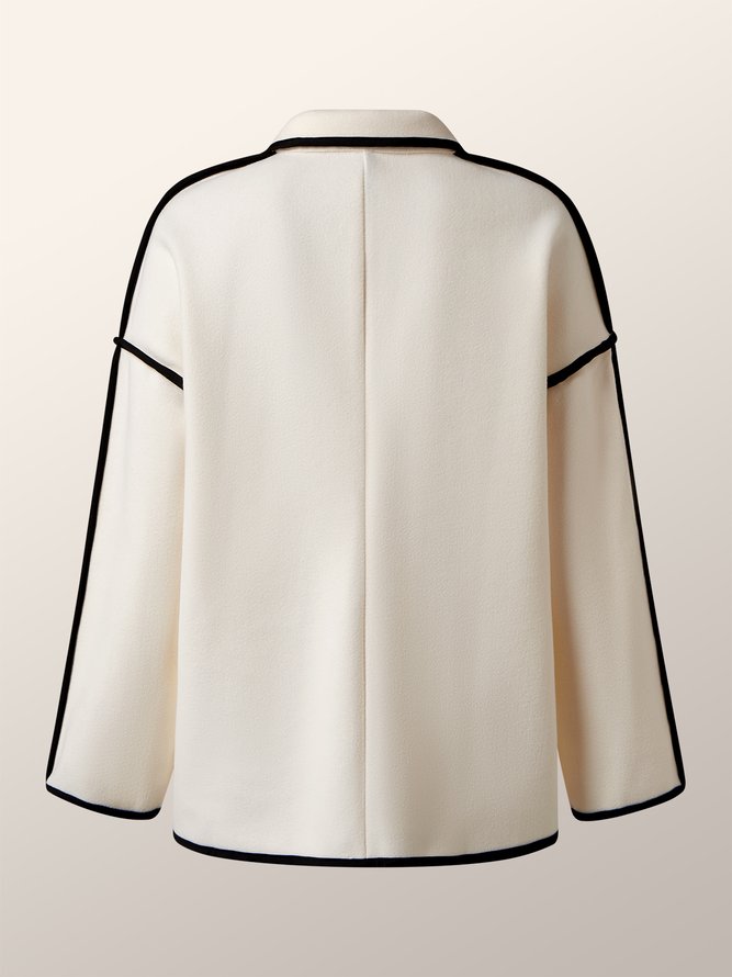 Color Block Piping Stand Collar Loose Jacket